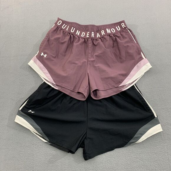 Under Armour Shorts Lot of 2 Womens Large Black Purple Play Up HeatGear - Picture 1 of 13